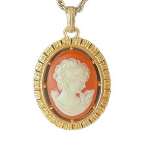 Vintage Cameo Carnelian Gem necklace 11” length